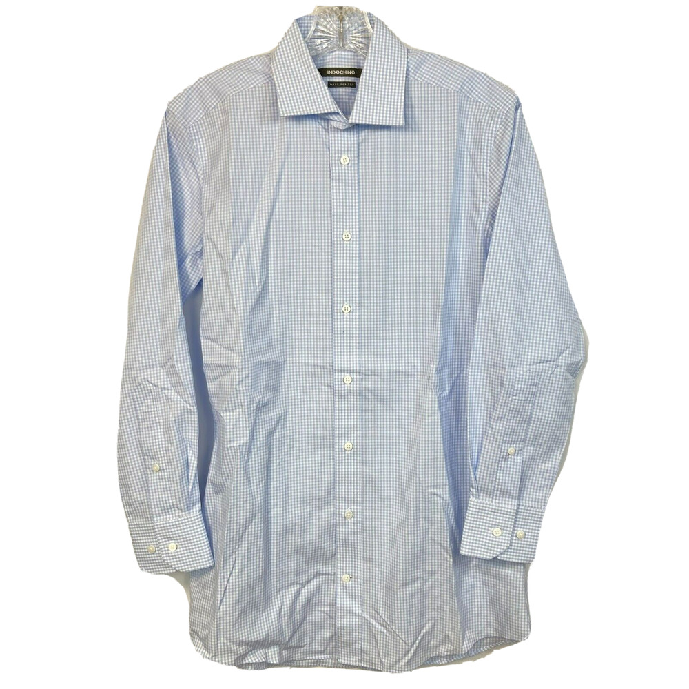 Indochino Shirt Mens Sz M Blue White Check Dress‎ Cotton Slim Fit Custom